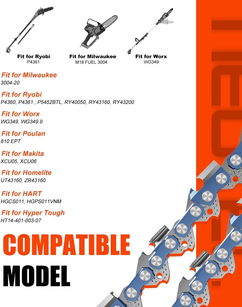 NEO-TEC 8 Inch Chainsaw Chain 3/8" LP Pitch .043" Gauge 33 Drive Links, Chainsaw Chains Fits for Ryobi P4361, P5452, Fit for Milwaukee M18 FUEL 3004, Poulan 810 EPT, Worx WG349/WG349.9 and more (3 Chains) - Image 3